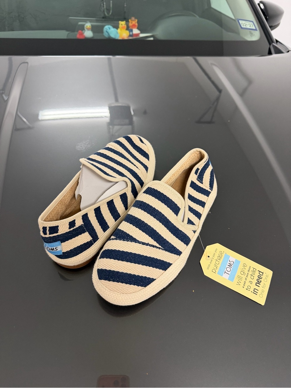 Toms Navy and Cream Striped Slip-On Loafers